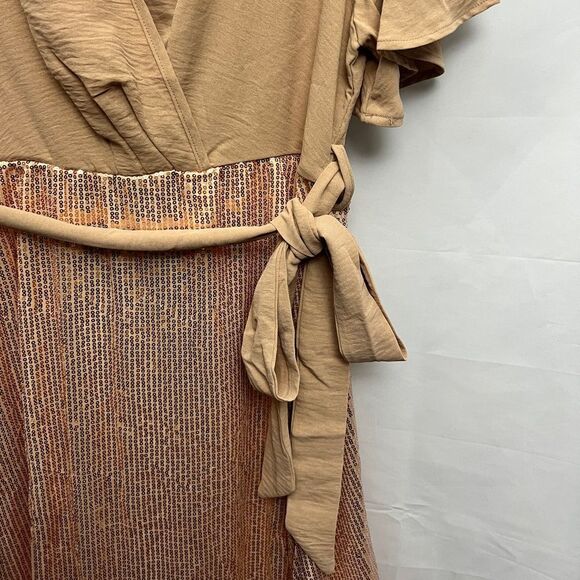 BloomChic Peach Sequin Wrap Dress - Picture 5 of 7